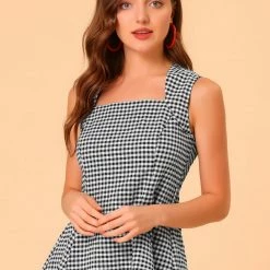 Allegra K Women's Sleeveless Square Neck Self Tie Front Textured Peplum Tops 11 Allegra K Women's Sleeveless Square Neck Self Tie Front Textured Peplum Tops