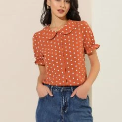 Allegra K Women's Elegant Puff Sleeve Polka Dot Peter Pan Collar Vintage Shirt Top 12 Allegra K Women's Elegant Puff Sleeve Polka Dot Peter Pan Collar Vintage Shirt Top