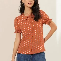 Allegra K Women's Elegant Puff Sleeve Polka Dot Peter Pan Collar Vintage Shirt Top 13 Allegra K Women's Elegant Puff Sleeve Polka Dot Peter Pan Collar Vintage Shirt Top