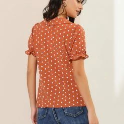 Allegra K Women's Elegant Puff Sleeve Polka Dot Peter Pan Collar Vintage Shirt Top 14 Allegra K Women's Elegant Puff Sleeve Polka Dot Peter Pan Collar Vintage Shirt Top