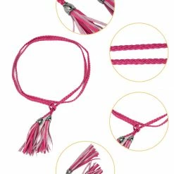 Allegra K Women Tassels Beaded Braided Skinny Waist Belt Accessories