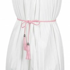 Allegra K Women Tassels Beaded Braided Skinny Waist Belt Accessories