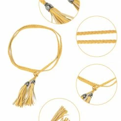 Allegra K Women Tassels Beaded Braided Skinny Waist Belt Accessories