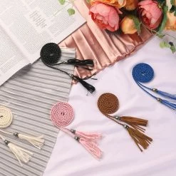 Allegra K Women Tassels Beaded Braided Skinny Waist Belt Accessories