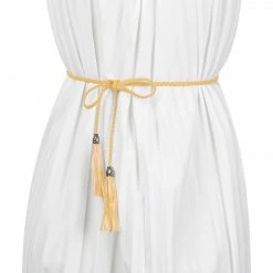 Allegra K Women Tassels Beaded Braided Skinny Waist Belt Accessories