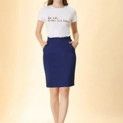 Allegra K Women's Workwear Paperbag Elastic High Waist Cotton Pencil Mini Skirt