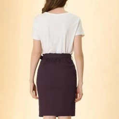 Allegra K Women's Workwear Paperbag Elastic High Waist Cotton Pencil Mini Skirt