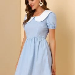 Allegra K Women's Contrast Peter Pan Collar Puff Short Sleeve A-line Dress 13 Allegra K Women's Contrast Peter Pan Collar Puff Short Sleeve A-line Dress