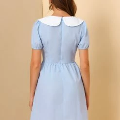 Allegra K Women's Contrast Peter Pan Collar Puff Short Sleeve A-line Dress 14 Allegra K Women's Contrast Peter Pan Collar Puff Short Sleeve A-line Dress