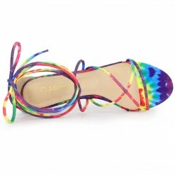 Allegra K Women's Lace Up Strappy Tie Dye Kitten Heels Sandals 19 Allegra K Women's Lace Up Strappy Tie Dye Kitten Heels Sandals