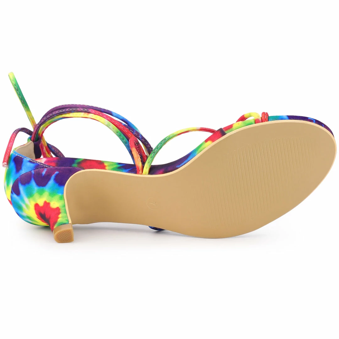 Allegra K Women's Lace Up Strappy Tie Dye Kitten Heels Sandals 8 Allegra K Women's Lace Up Strappy Tie Dye Kitten Heels Sandals