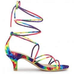Allegra K Women's Lace Up Strappy Tie Dye Kitten Heels Sandals 21 Allegra K Women's Lace Up Strappy Tie Dye Kitten Heels Sandals