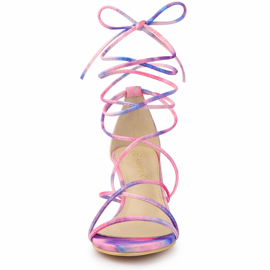 Allegra K Women's Lace Up Strappy Tie Dye Kitten Heels Sandals 11 Allegra K Women's Lace Up Strappy Tie Dye Kitten Heels Sandals