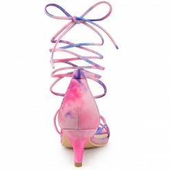Allegra K Women's Lace Up Strappy Tie Dye Kitten Heels Sandals 24 Allegra K Women's Lace Up Strappy Tie Dye Kitten Heels Sandals