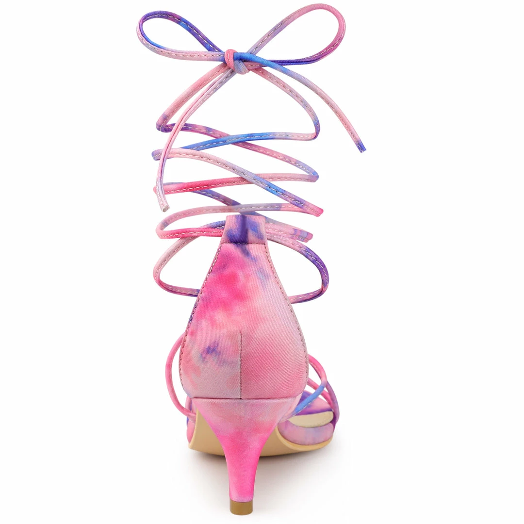 Allegra K Women's Lace Up Strappy Tie Dye Kitten Heels Sandals 12 Allegra K Women's Lace Up Strappy Tie Dye Kitten Heels Sandals