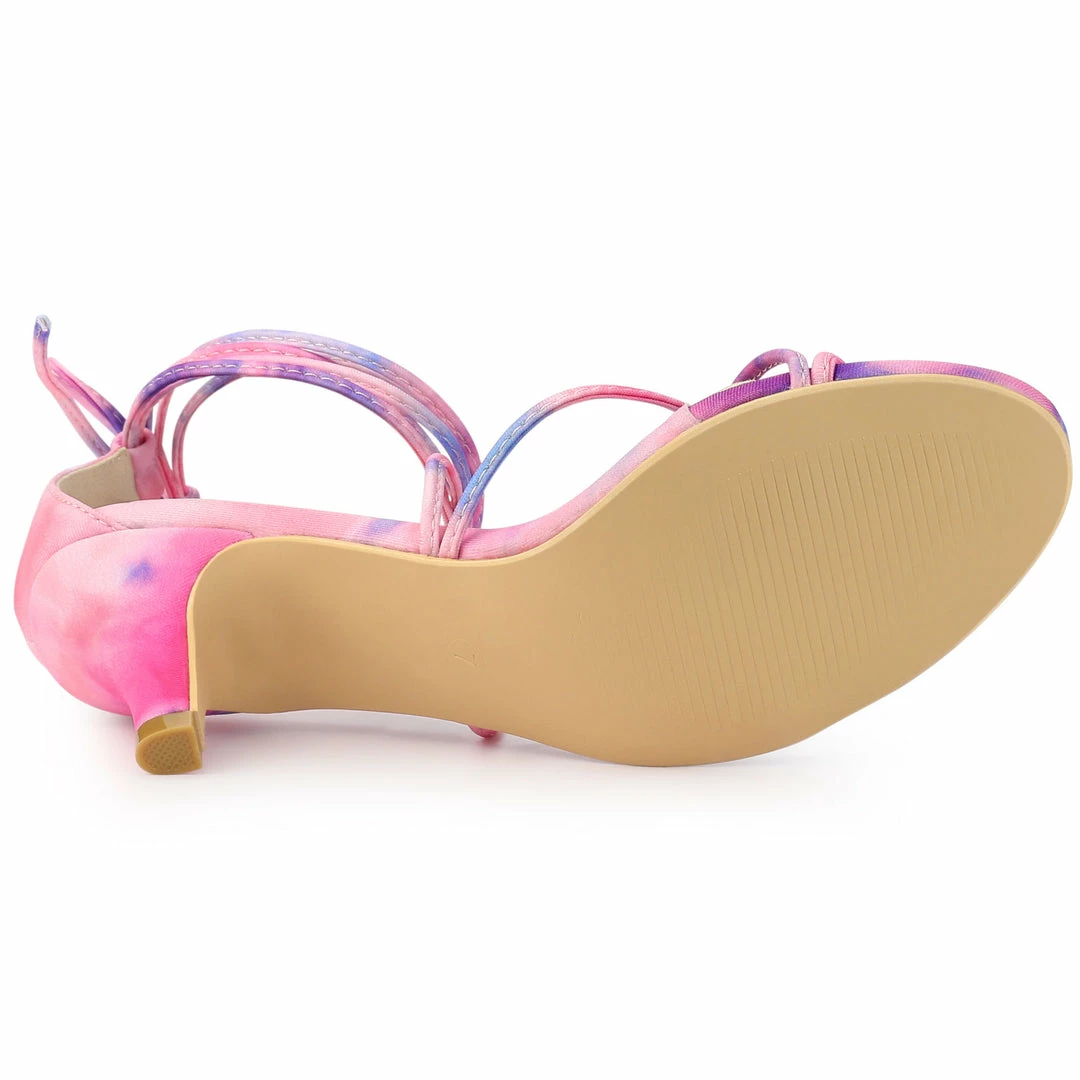 Allegra K Women's Lace Up Strappy Tie Dye Kitten Heels Sandals 14 Allegra K Women's Lace Up Strappy Tie Dye Kitten Heels Sandals