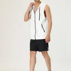 Allegra K Men's Slim Fit Sleeveless Hoodie Vest Lightweight Zip Up Hoodies