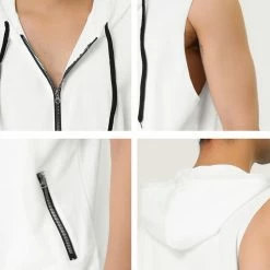 Allegra K Men's Slim Fit Sleeveless Hoodie Vest Lightweight Zip Up Hoodies
