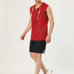 Allegra K Men's Slim Fit Sleeveless Hoodie Vest Lightweight Zip Up Hoodies