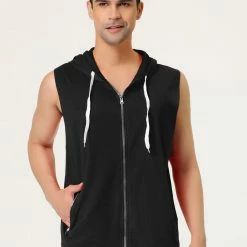 Allegra K Men's Slim Fit Sleeveless Hoodie Vest Lightweight Zip Up Hoodies