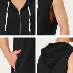 Allegra K Men's Slim Fit Sleeveless Hoodie Vest Lightweight Zip Up Hoodies