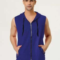 Allegra K Men's Slim Fit Sleeveless Hoodie Vest Lightweight Zip Up Hoodies