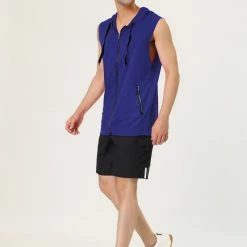 Allegra K Men's Slim Fit Sleeveless Hoodie Vest Lightweight Zip Up Hoodies