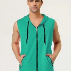 Allegra K Men's Slim Fit Sleeveless Hoodie Vest Lightweight Zip Up Hoodies