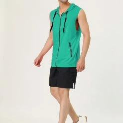 Allegra K Men's Slim Fit Sleeveless Hoodie Vest Lightweight Zip Up Hoodies