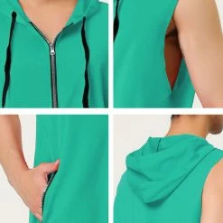 Allegra K Men's Slim Fit Sleeveless Hoodie Vest Lightweight Zip Up Hoodies