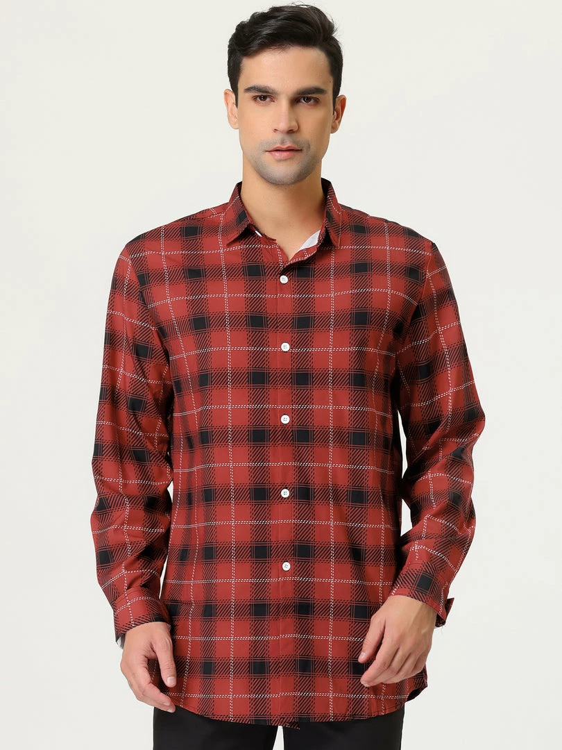 Allegra K Men's Casual Long Sleeve Regular Fit Button Down Checked Plaid Shirts 12 Allegra K Men's Casual Long Sleeve Regular Fit Button Down Checked Plaid Shirts
