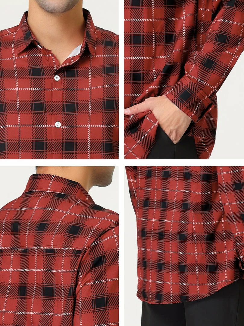 Allegra K Men's Casual Long Sleeve Regular Fit Button Down Checked Plaid Shirts 15 Allegra K Men's Casual Long Sleeve Regular Fit Button Down Checked Plaid Shirts