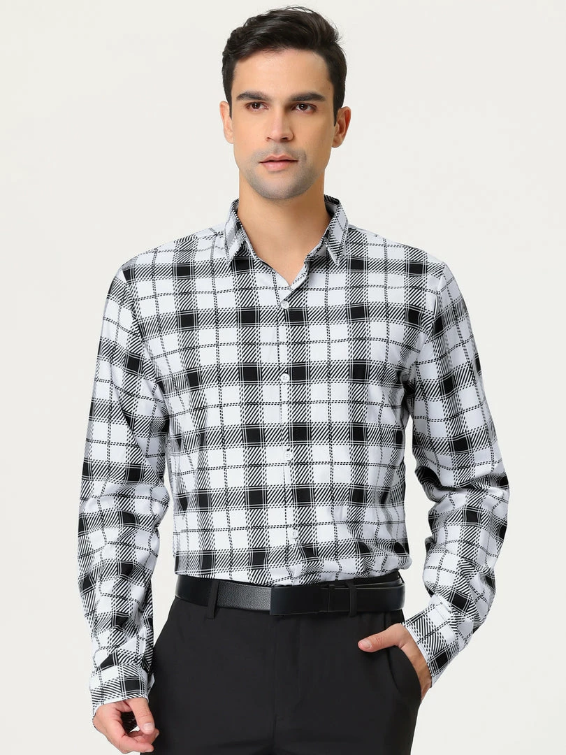 Allegra K Men's Casual Long Sleeve Regular Fit Button Down Checked Plaid Shirts 5 Allegra K Men's Casual Long Sleeve Regular Fit Button Down Checked Plaid Shirts