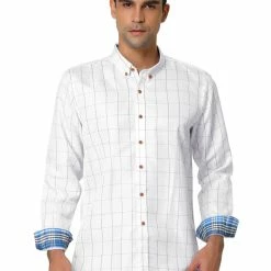 Allegra K Men's Dress Plaid Shirt Button Down Long Sleeves Contrast Business Shirt