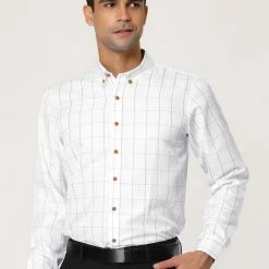 Allegra K Men's Dress Plaid Shirt Button Down Long Sleeves Contrast Business Shirt