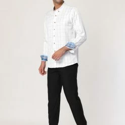 Allegra K Men's Dress Plaid Shirt Button Down Long Sleeves Contrast Business Shirt