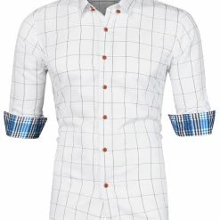 Allegra K Men's Dress Plaid Shirt Button Down Long Sleeves Contrast Business Shirt