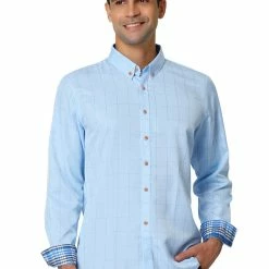 Allegra K Men's Dress Plaid Shirt Button Down Long Sleeves Contrast Business Shirt