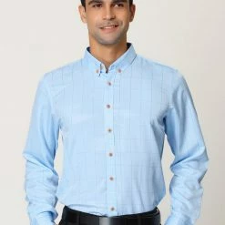 Allegra K Men's Dress Plaid Shirt Button Down Long Sleeves Contrast Business Shirt