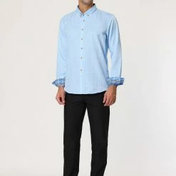 Allegra K Men's Dress Plaid Shirt Button Down Long Sleeves Contrast Business Shirt