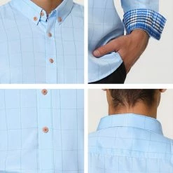 Allegra K Men's Dress Plaid Shirt Button Down Long Sleeves Contrast Business Shirt