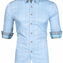 Allegra K Men's Dress Plaid Shirt Button Down Long Sleeves Contrast Business Shirt