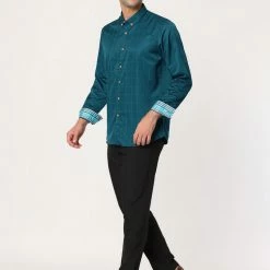 Allegra K Men's Dress Plaid Shirt Button Down Long Sleeves Contrast Business Shirt