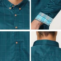 Allegra K Men's Dress Plaid Shirt Button Down Long Sleeves Contrast Business Shirt