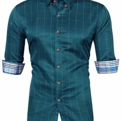 Allegra K Men's Dress Plaid Shirt Button Down Long Sleeves Contrast Business Shirt