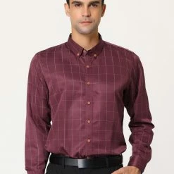 Allegra K Men's Dress Plaid Shirt Button Down Long Sleeves Contrast Business Shirt