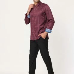 Allegra K Men's Dress Plaid Shirt Button Down Long Sleeves Contrast Business Shirt