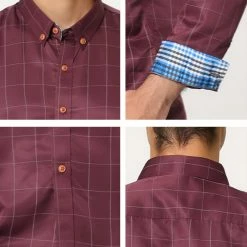 Allegra K Men's Dress Plaid Shirt Button Down Long Sleeves Contrast Business Shirt