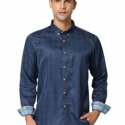 Allegra K Men's Dress Plaid Shirt Button Down Long Sleeves Contrast Business Shirt