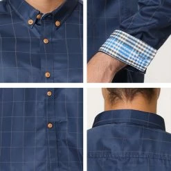 Allegra K Men's Dress Plaid Shirt Button Down Long Sleeves Contrast Business Shirt